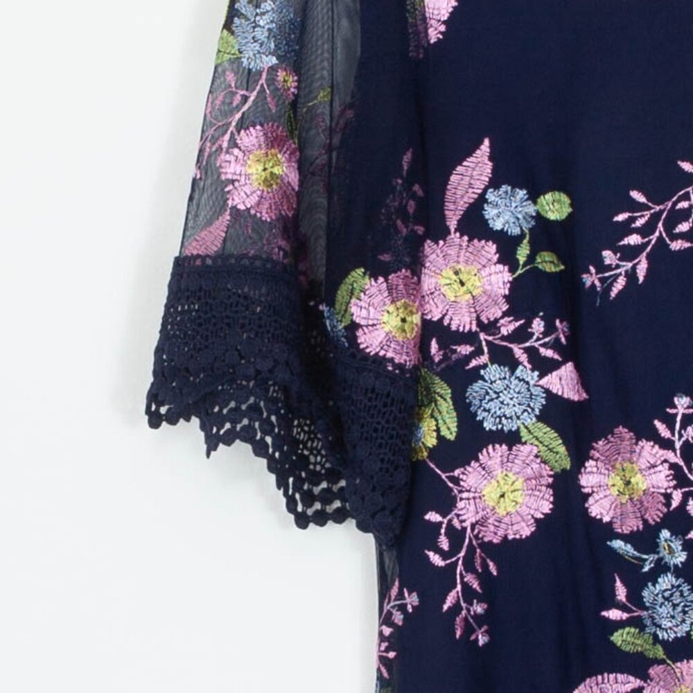 Rabbit Rabbit Rabbit Womens Floral Embroidered A Line Dress Size 8 Sheer Sleeves - Picture 3 of 8
